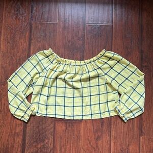 High Street off the shoulder yellow and blue checkered top